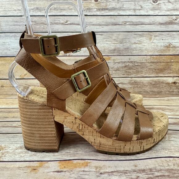 Kork-Ease Shoes - Kork Ease Womens Brown Leather Camille Stacked Block Heel Sandal Shoes 10M